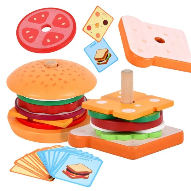 montessori toy, montessori wooden toys, burger stacking toy, educational toy