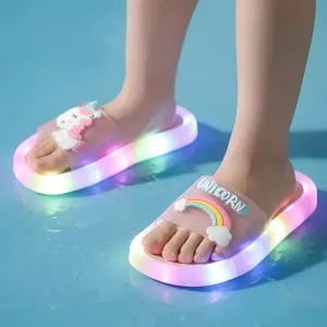 Kinder LED-Leuchthausschuhe Einhorn-Slides