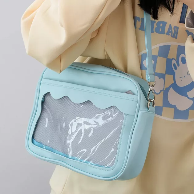 handbag with tranparent pocket, cute shoulder bag